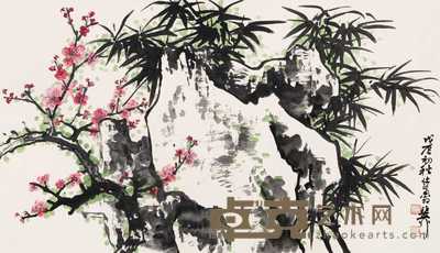 谢稚柳 戊辰(1988年)作 双清图 镜心 48×83cm